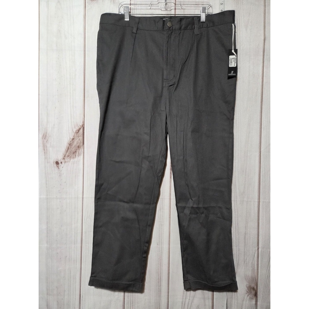 Elwood Pants Mens 38 Dark Grey Cropped Pleated Cotton Stretch Casual Chino